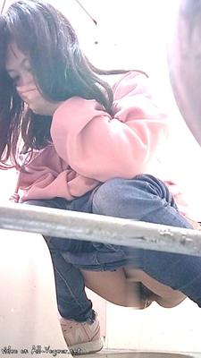 Bathroom Shot Panoramic front shot of a young lady pee 